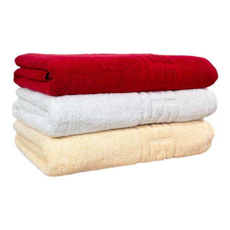 Seturi Cu 3 Prosoape 100% Bumbac - Set 3 Prosoape Baie, Bumbac 100% - Rosu / Alb / Crem