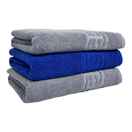 Seturi Cu 3 Prosoape 100% Bumbac - Set 3 Prosoape Baie, Bumbac 100% - Gri / Albastru