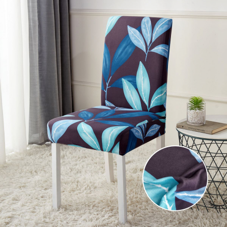 Huse Scaune - Set Huse Elastice pentru Scaun, 4 Piese, Cu Elastic, Blue Leaves