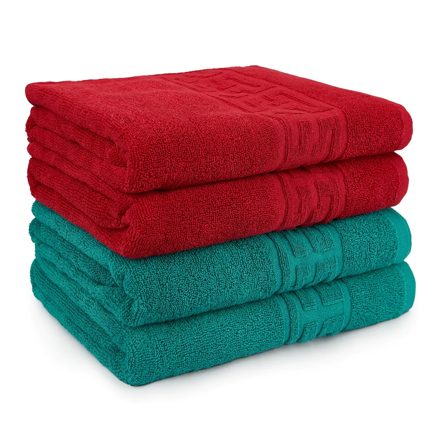 Seturi Cu 4 Prosoape 100% Bumbac - Set 4 Prosoape Baie, Bumbac 100% - Rosu / Verde