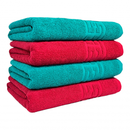 Seturi Cu 4 Prosoape 100% Bumbac - Set 4 Prosoape Baie, Bumbac 100% - Verde / Rosu