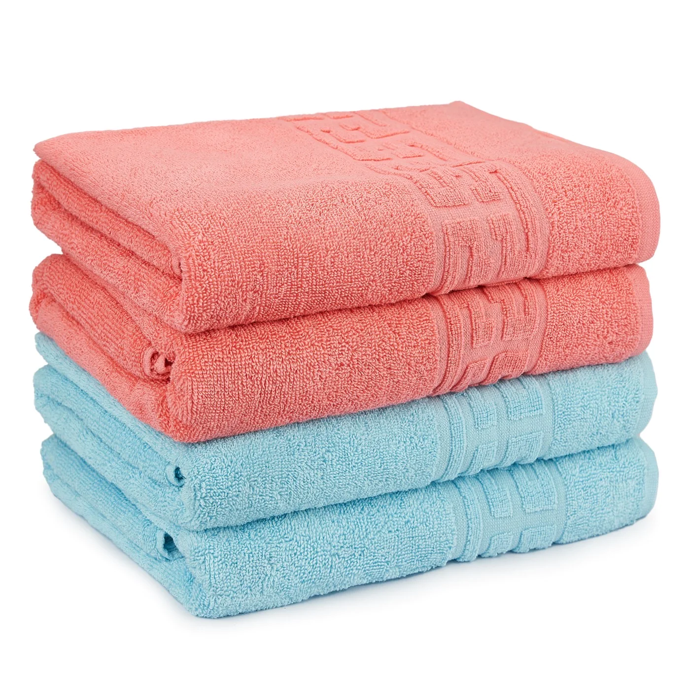 PROSOAPE BUMBAC 100% - Set 4 Prosoape Baie, Bumbac 100% - Corai / Albastru Deschis