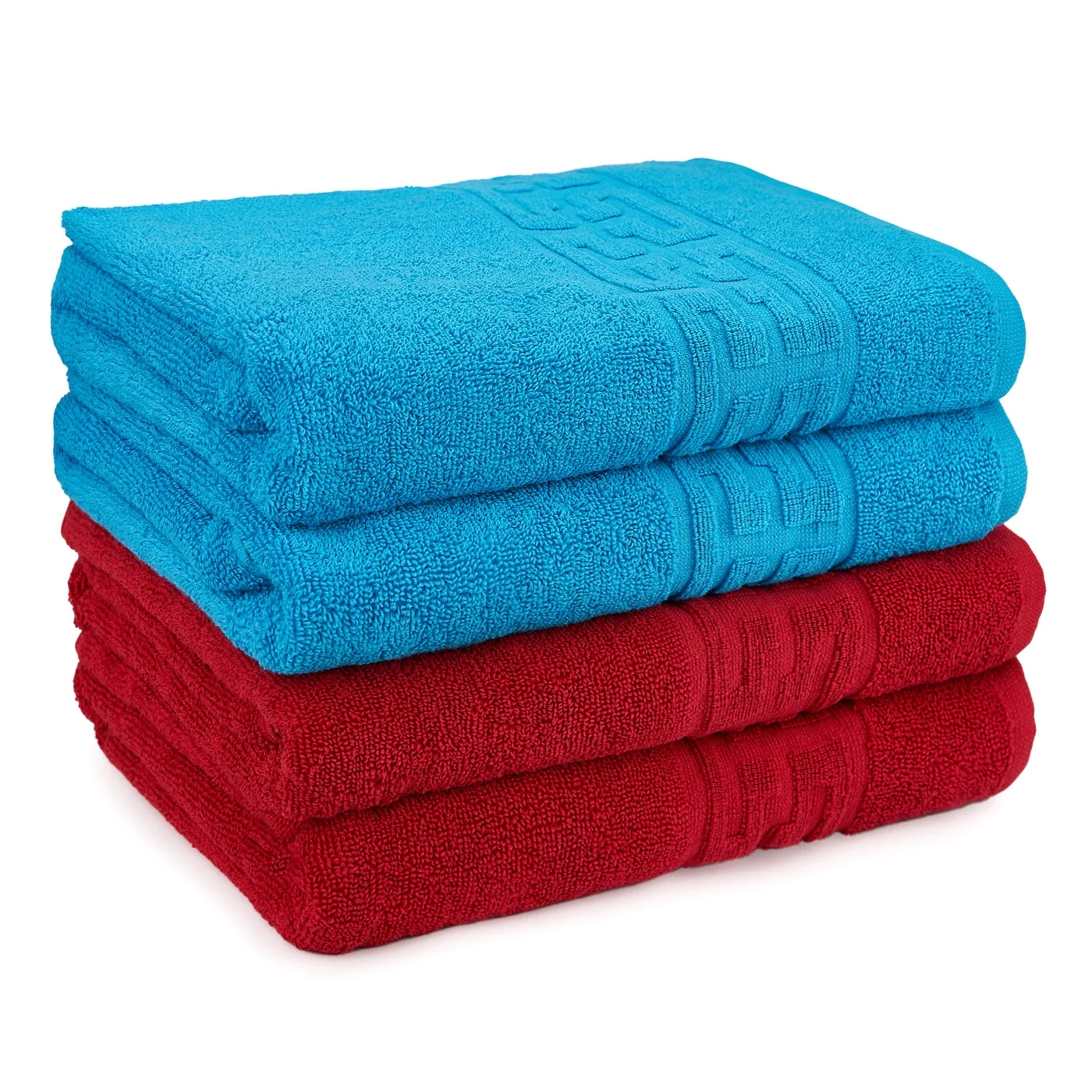 Seturi Cu 4 Prosoape 100% Bumbac - Set 4 Prosoape Baie, Bumbac 100% - Bleu / Rosu