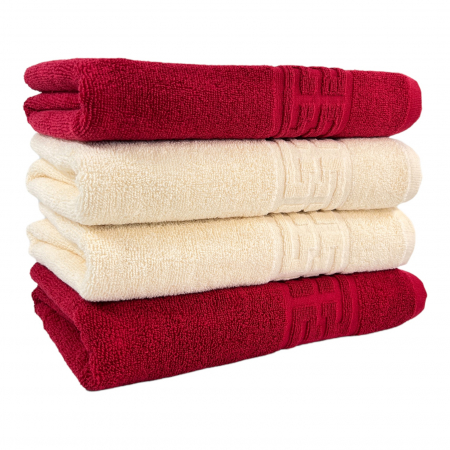 PROSOAPE BUMBAC 100% - Set 4 Prosoape Baie, Bumbac 100% - Crem / Rosu