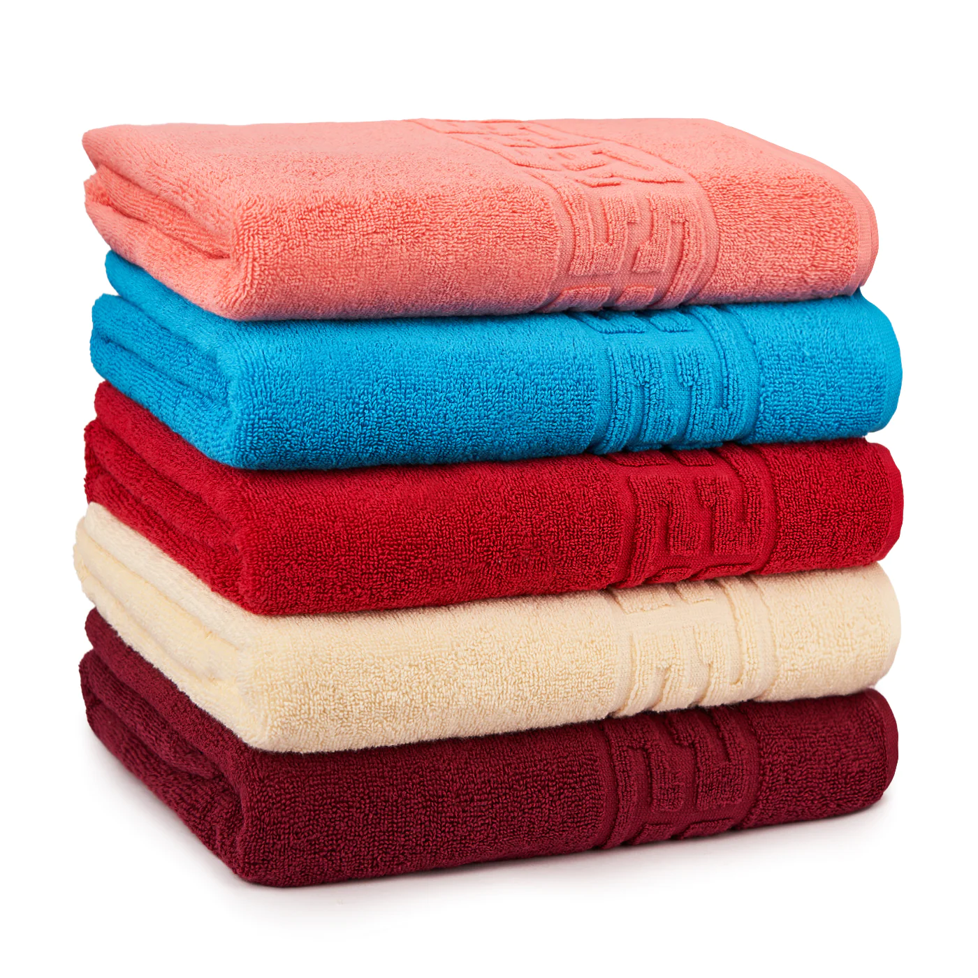 Seturi Cu 5 Prosoape 100% Bumbac - Set 5 Prosoape Baie, Bumbac 100% - Corai / Bleu / Rosu / Crem / Visiniu
