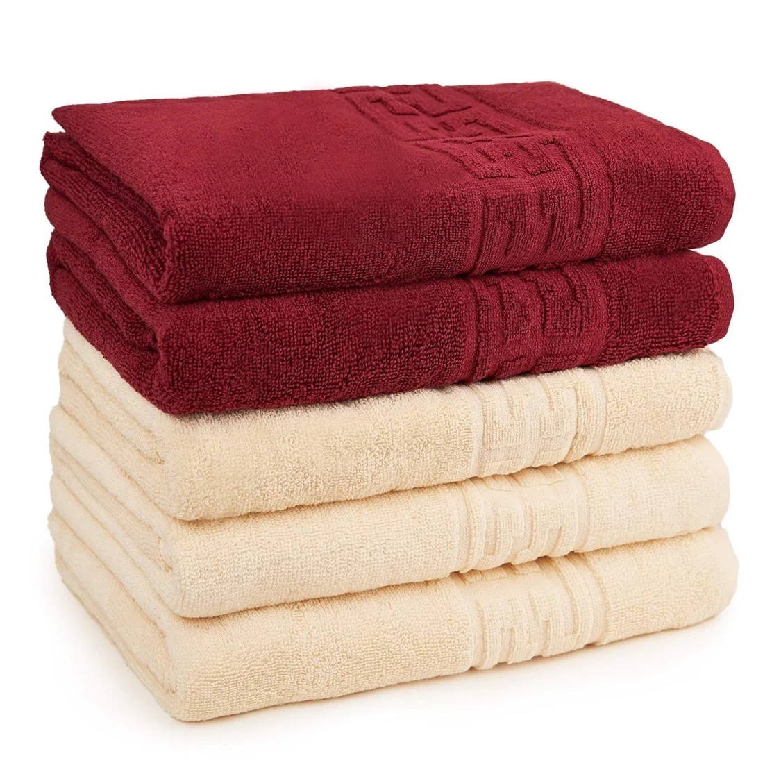 PROSOAPE BUMBAC 100% - Set 5 Prosoape Baie, Bumbac 100% - Crem / Visiniu