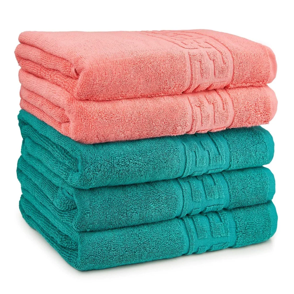 Seturi Cu 5 Prosoape 100% Bumbac - Set 5 Prosoape Baie, Bumbac 100% - Corai / Verde