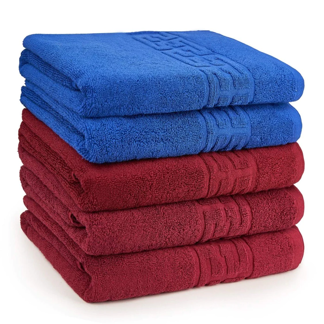 Seturi Cu 5 Prosoape 100% Bumbac - Set 5 Prosoape Baie, Bumbac 100% - Albastru / Visiniu
