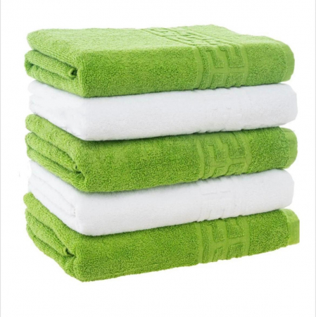 Seturi Cu 5 Prosoape 100% Bumbac - Set 5 Prosoape Baie, Bumbac 100% - Verde/ Alb
