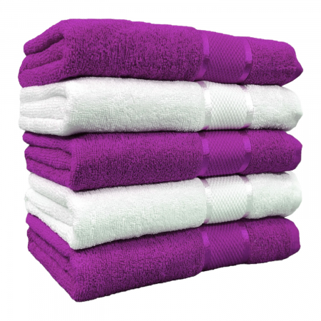 Seturi Cu 5 Prosoape 100% Bumbac - Set 5 Prosoape, Bumbac 100%, 400g/m², Mov/Alb