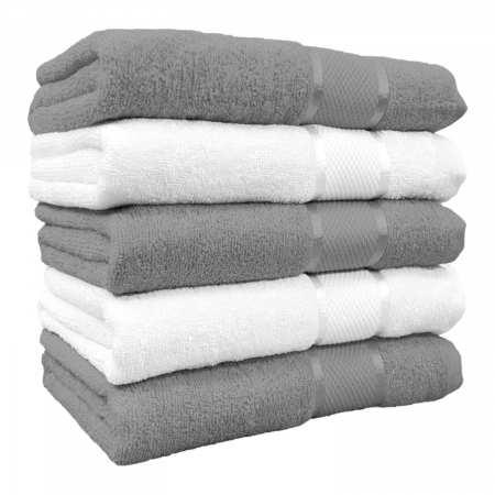 Seturi Cu 5 Prosoape 100% Bumbac - Set 5 Prosoape, Bumbac 100%, 400g/m², Gri/Alb