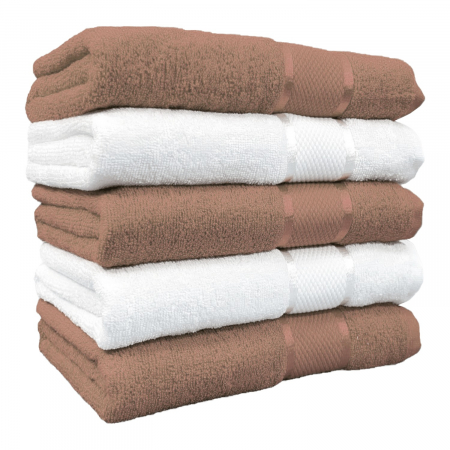 Seturi Cu 5 Prosoape 100% Bumbac - Set 5 Prosoape, Bumbac 100%, 400g/m², Maro/Alb