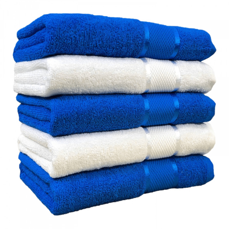 Seturi Cu 5 Prosoape 100% Bumbac - Set 5 Prosoape, Bumbac 100%, 400g/m², Albastru/Alb