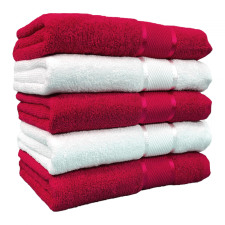 Seturi Cu 5 Prosoape 100% Bumbac - Set 5 Prosoape, Bumbac 100%, 400g/m², Rosu/Alb