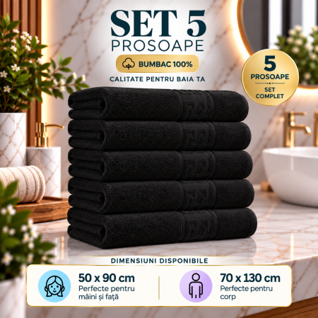Prosoape de Baie din Bumbac 100% - Set 5 Prosoape Premium 100% Bumbac, Moi, Pufoase și Foarte Absorbante