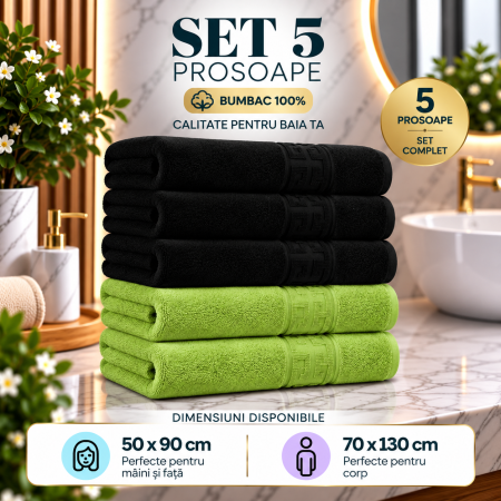 Set 5 Prosoape Premium 100% Bumbac, Moi, Pufoase și Foarte Absorbante