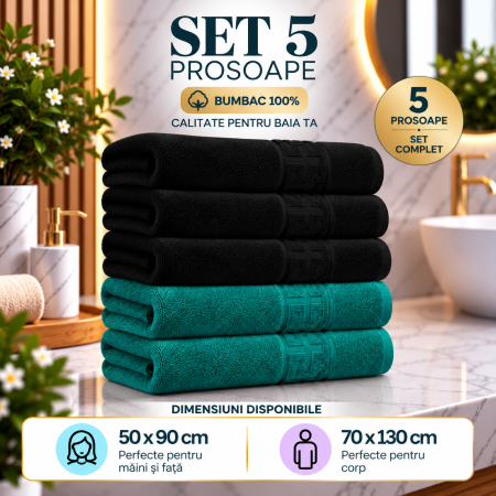 Set 5 Prosoape Premium 100% Bumbac, Moi, Pufoase și Foarte Absorbante