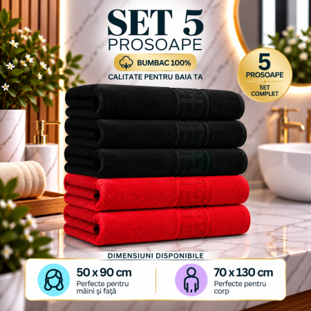Set 5 Prosoape Premium 100% Bumbac, Moi, Pufoase și Foarte Absorbante