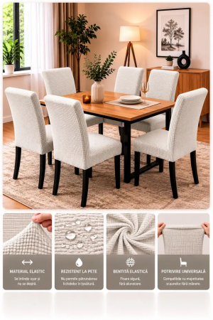 Set 6 Huse Universale Elastice pentru Scaune - Protecție și Aspect Modern