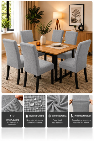 Set 6 Huse Universale Elastice pentru Scaune - Protecție și Aspect Modern
