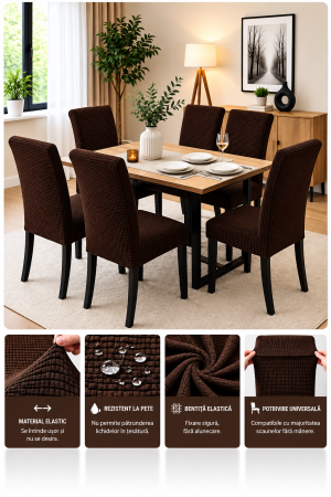 Set 6 Huse Universale Elastice pentru Scaune - Protecție și Aspect Modern