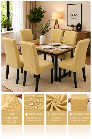 Set 6 Huse Universale Elastice pentru Scaune - Protecție și Aspect Modern