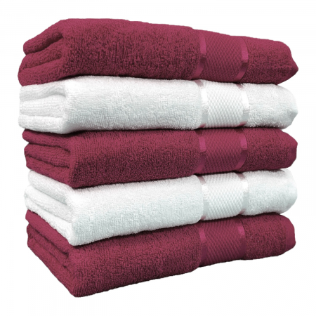 Seturi Cu 5 Prosoape 100% Bumbac - Set 5 Prosoape, Bumbac 100%, 400g/m², Visiniu/Alb