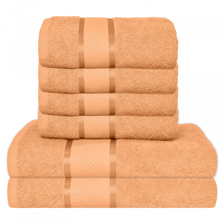 Set 6 Prosoape, Bumbac 100% - Set 6 Prosoape, Bumbac 100%, 400g/m², Portocaliu Piersica