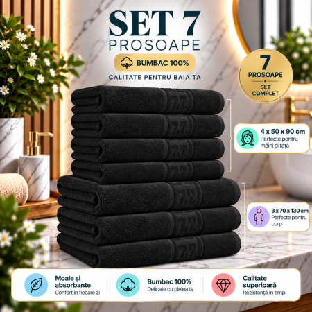 Set 7 Prosoape, Bumbac 100%, 550g/m²