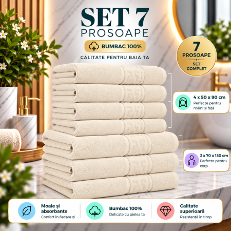 Set 7 Prosoape, Bumbac 100%, 550g/m²