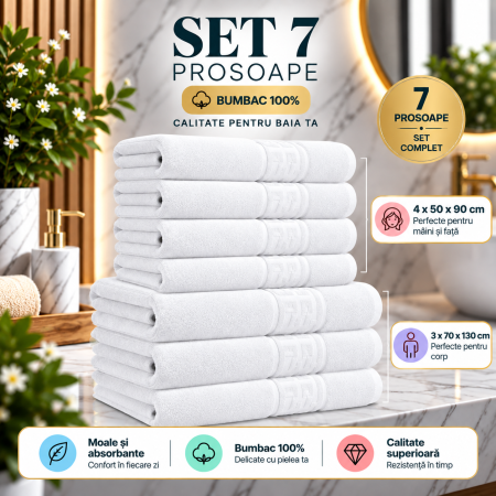 Set 7 Prosoape, Bumbac 100%, 550g/m²