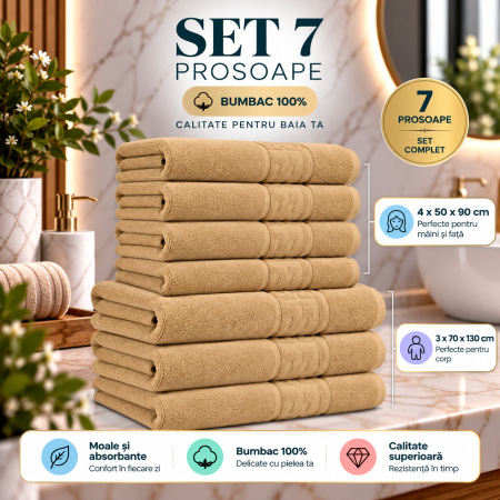 Set 7 Prosoape, Bumbac 100%, 550g/m²