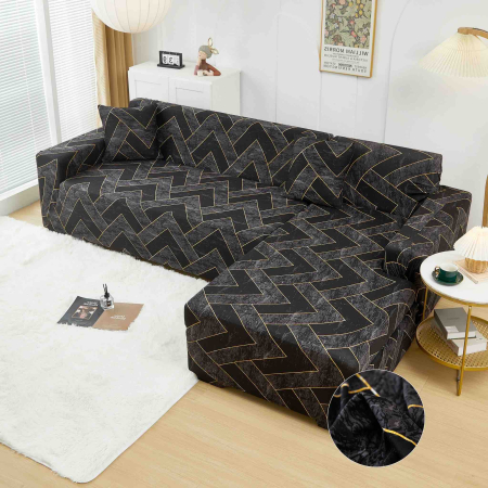 HUSE COLTAR - Set Huse Elastice pentru Colțar M+L – Black Gold Zigzag