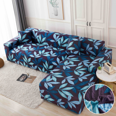 HUSE COLTAR - Set Huse Elastice pentru Colțar M+L – Blue Leaves