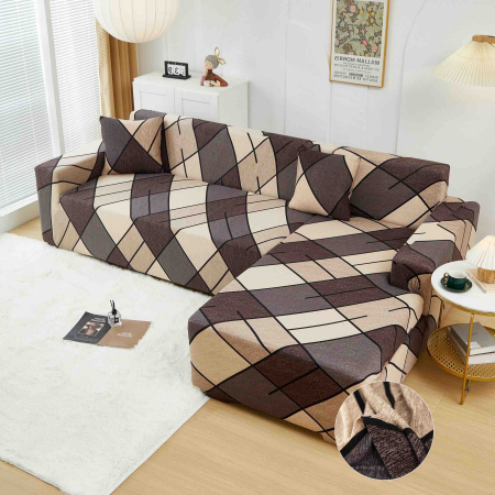 HUSE COLTAR - Set Huse Elastice pentru Colțar M+L – Mocha Geometry