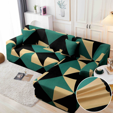 HUSE COLTAR - Set Huse Elastice pentru Colțar M+L – Emerald Geo