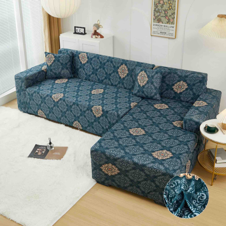 HUSE COLTAR - Set Huse Elastice pentru Colțar M+L – Royal Mosaic Blue