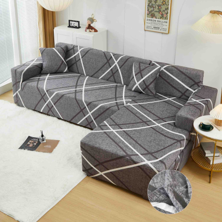 HUSE COLTAR - Set Huse Elastice pentru Colțar M+L – Silver Lines Grey