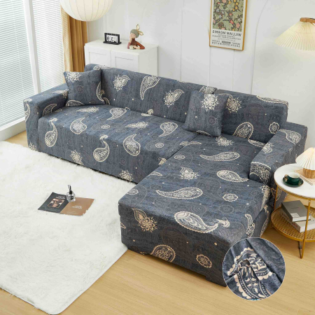 HUSE COLTAR - Set Huse Elastice pentru Colțar M+L – Midnight Paisley Gri