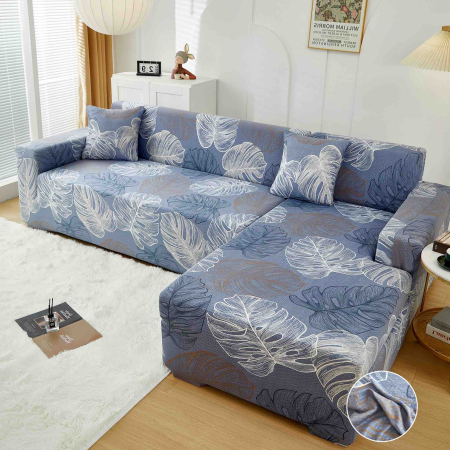 HUSE COLTAR - Set Huse Elastice pentru Colțar M+L – Silver Monstera Blue