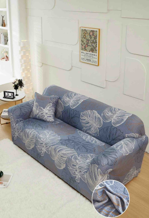 HUSE CANAPELE 3 LOCURI - Husă Elastică pentru Canapea 3 Locuri – Silver Monstera Blue