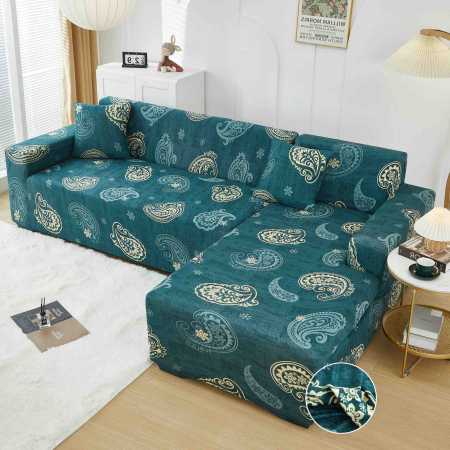 HUSE COLTAR - Set Huse Elastice pentru Colțar M+L – Royal Paisley Turcoaz
