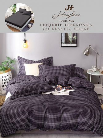 OFERTE SPECIALE - Set Lenjerie De Pat 1 Persoana, 4 piese, cu ELASTIC - Modern