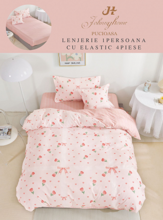 OFERTE SPECIALE - Set Lenjerie De Pat 1 Persoana, 4 piese, cu ELASTIC - Cute
