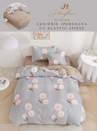 OFERTE SPECIALE - Set Lenjerie De Pat 1 Persoana, 4 piese, cu ELASTIC - Papadie