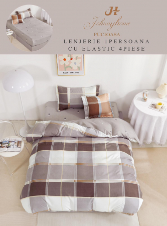 OFERTE SPECIALE - Set Lenjerie De Pat 1 Persoana, 4 piese, cu ELASTIC - carouri