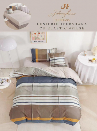 OFERTE SPECIALE - Set Lenjerie De Pat 1 Persoana, 4 piese, cu ELASTIC - Modern Colorat