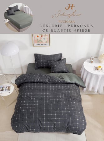 OFERTE SPECIALE - Set Lenjerie De Pat 1 Persoana, 4 piese, cu ELASTIC - Classic
