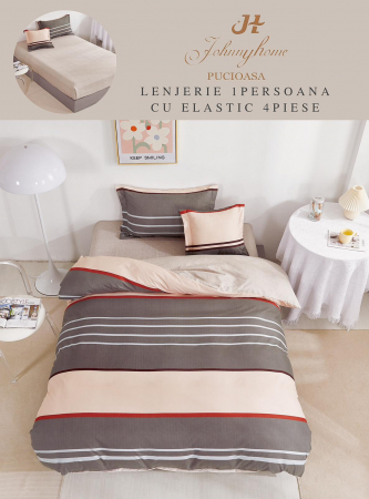 OFERTE SPECIALE - Set Lenjerie De Pat 1 Persoana, 4 piese, cu ELASTIC - Modern