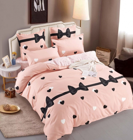 OFERTA DUO: 2 Lenjerii cu elastic bumbac Finet  1+1: la 209 lei - Set Lenjerie de pat 2 Persoane din Bumbac Tip Finet, cu Elastic, 6 Piese - Fundite